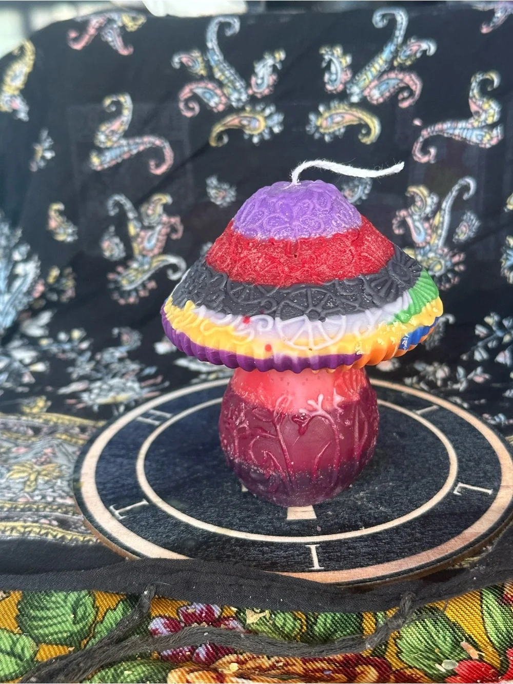 Rainbow Floral Mushroom Candle